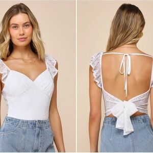 LULUS Bridal Shower Brunch Bachelorette Chic Sexy Honeymoon Floral Lace Bodysuit